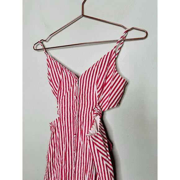 JASON WU Red White Stripe Shirtdress Tie Front Waist Cutouts Dress size 0 - Picture 6 of 15